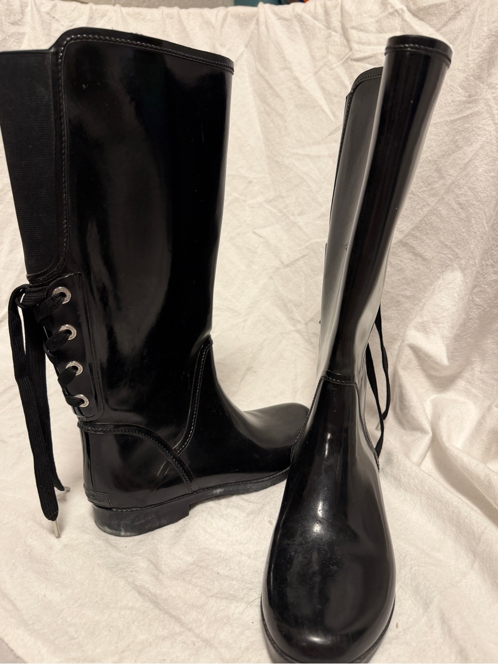 Michael Kors Women’s Black Lace-Up Glossy Rain Boots size 9